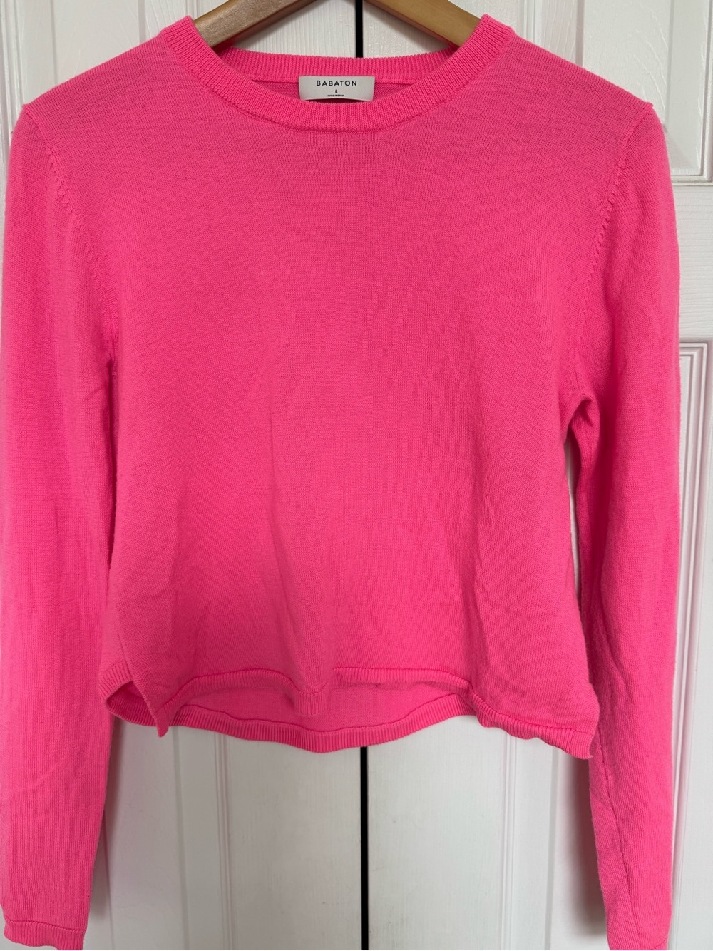 Babaton Aritzia 100% Merino Wool Cropped Crewneck Sweater Pink Size L